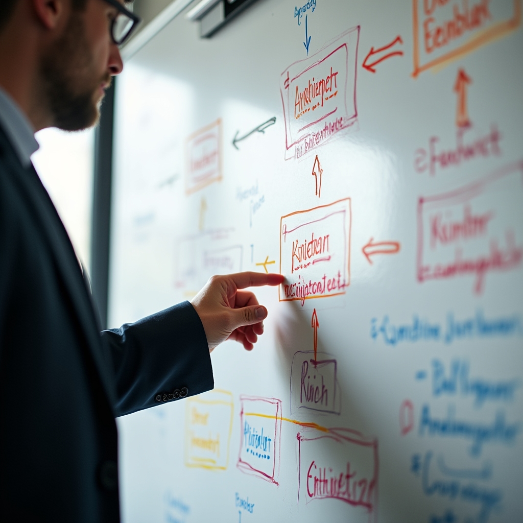 Kommunikations-Framework auf einem Whiteboard in Workshopsituation